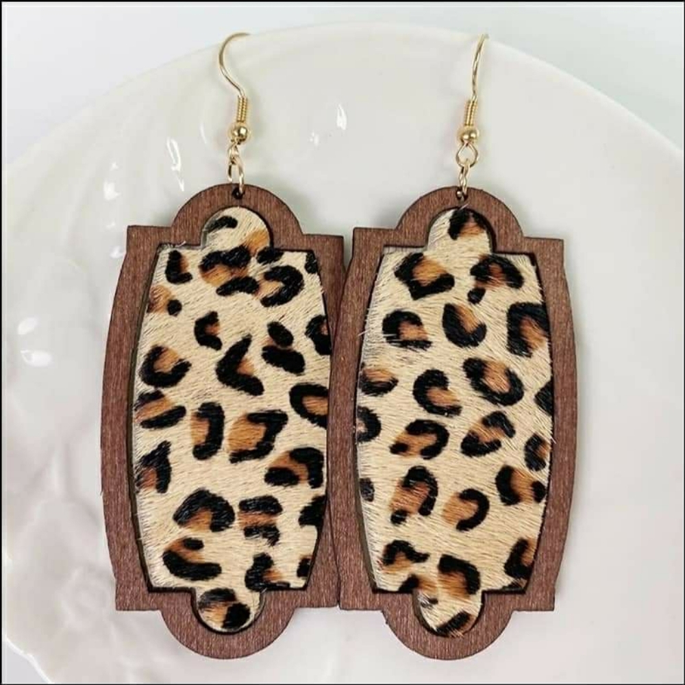 Leopard print wooden earrings